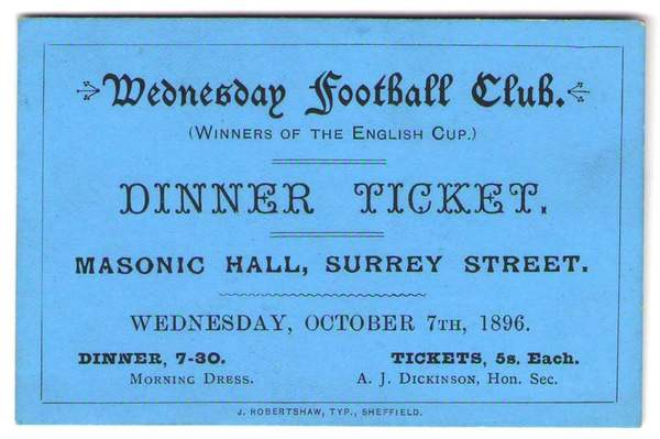 Sheffield wednesday 1896 ticket to dinner